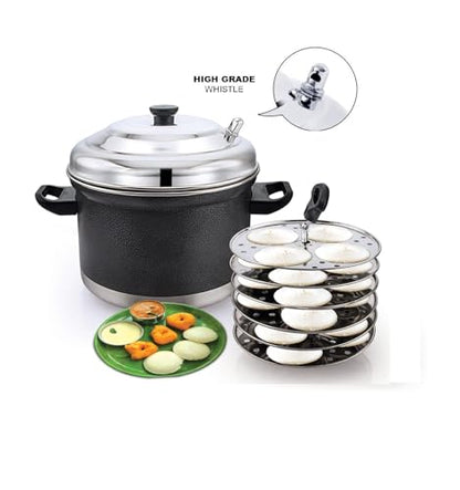 Image 5 of Klassi Kichen Stainless Steel Idli Cooker with 6 Plates | Heavy Duty Idli Maker with Bakelite Handle | Gas Stove & Induction Compatible | Steamer for Idli, Dhokla & Modak | Kitchen Cooking Accessories
