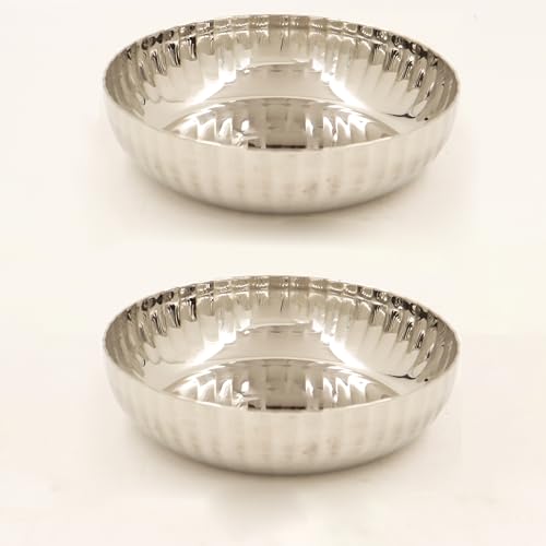 Image 1 of Pack of 2 for the product Spillbox Stainless Steel Hammered Bowl Quarter Plates Snack Plate Nasta Plate Dessert Plate Set Side Dish Cup Mirror Finish BPA Free