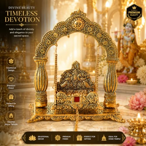 Image 5 of Chhariya Crafts Metal Laddu Gopal Krishna Swing Jhula for Janmashtami Pooja