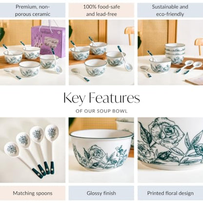 Image 5 of Nestasia Ceramic Soup Bowl with Spoon Set of 4 (400ml Each)