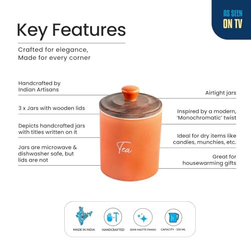 Image 4 of ExclusiveLane London Diary Airtight Ceramic Jars For Kitchen Storage Set of 3, 330 ml
