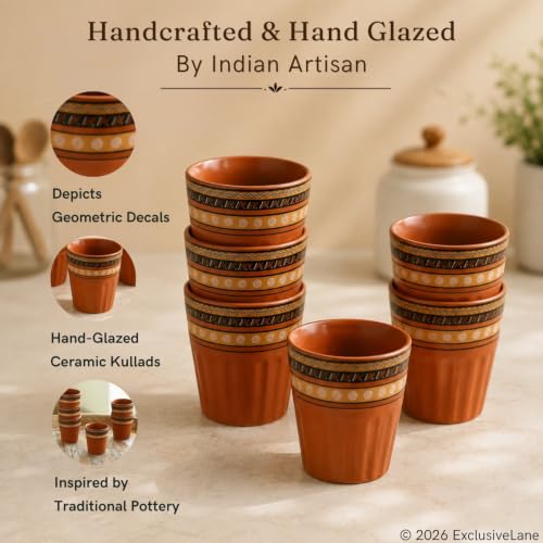 Image 4 of ExclusiveLane Terra Tones Ceramic Kullad Cups Set of 6 (120 ml)
