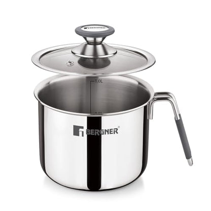Image 4 of BERGNER Argent Triply Stainless Steel Milk Boiler with Glass Lid