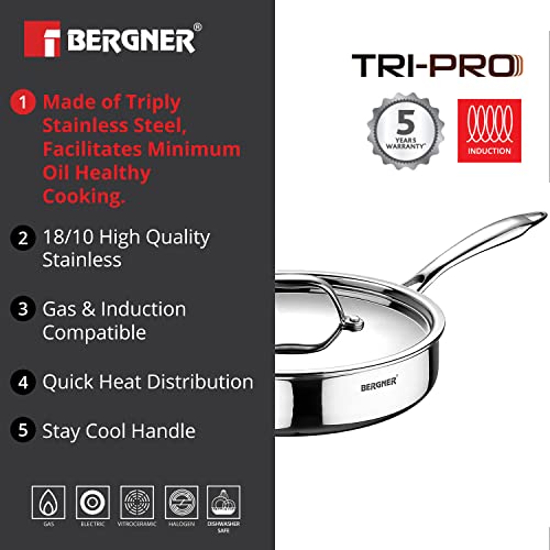 Image 4 of BERGNER Tripro Triply Stainless Steel Sautepan / Deep Frypan with Lid
