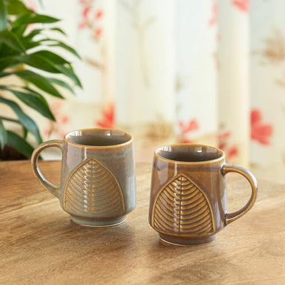 Image 1 of Default Title for the product ExclusiveLane Leaf & Lines Ceramic Coffee Mugs Set of 2 (300 ml)