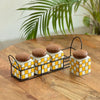 Image 1 of Default Title for the product ExclusiveLane Shatranj Checkered Multi Utility Ceramic Jars for Kitchen Storage with Iron Holder Set of 4 240 ml