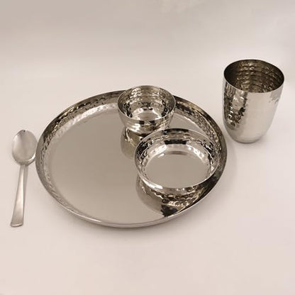 Image 3 of Spillbox Stainless Steel Hammered Dinner Thali Set of 5 Pieces (Small)