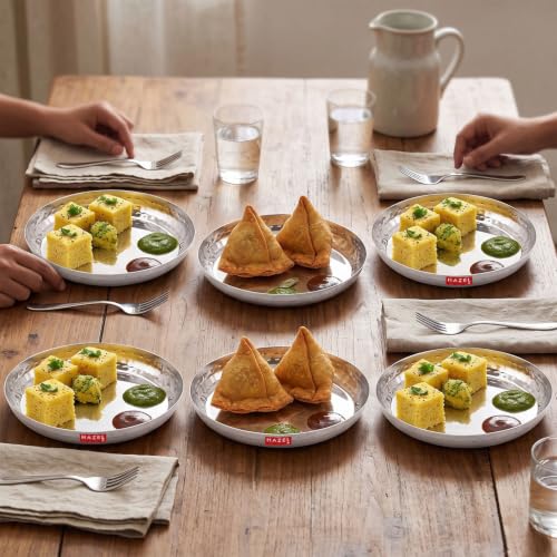 Image 5 of HAZEL Hammered Finish Stainless Steel Serving Plate, 18cm, Set of 6