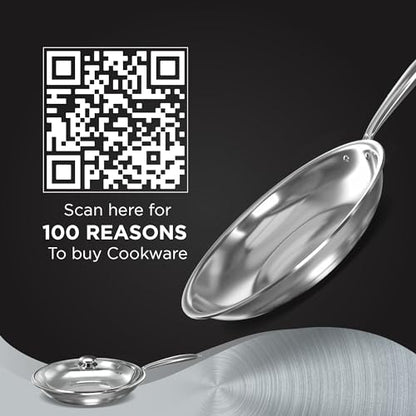 Image 7 of Preethi Metallica Collection Triply Stainless Steel Frypan with Glass Lid, 26 cm, Gas & Induction Compatible, Metal Spatula Friendly