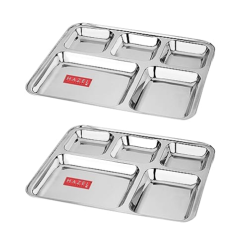 Image 1 of Default Title for the product HAZEL Stainless Steel 5 Compartment Mess Plate Set of 2