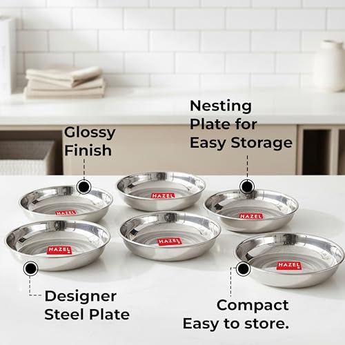 Image 5 of HAZEL Multipurpose Stainless Steel Plates Set for Kitchen 200 ML Set of 6
