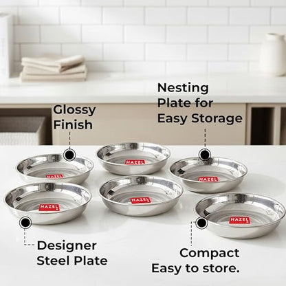 Image 5 of HAZEL Multipurpose Stainless Steel Plates Set for Kitchen 200 ML Set of 6