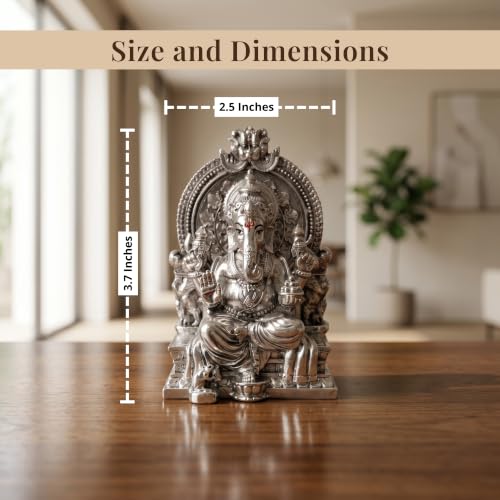 Image 2 of Dev Aastha Silver Plated Throne Ganesh Idol - 3.7 Inch