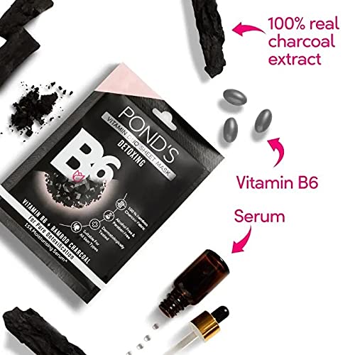 Image 4 of Ponds Activated Charcoal Sheet Mask, With Vitamin B6 For Clear Detox Skin, Paraben Free, Black Biodegradable Fabric, 25 ml
