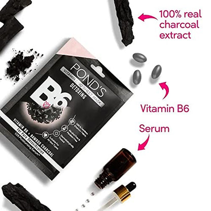 Image 4 of Ponds Activated Charcoal Sheet Mask, With Vitamin B6 For Clear Detox Skin, Paraben Free, Black Biodegradable Fabric, 25 ml