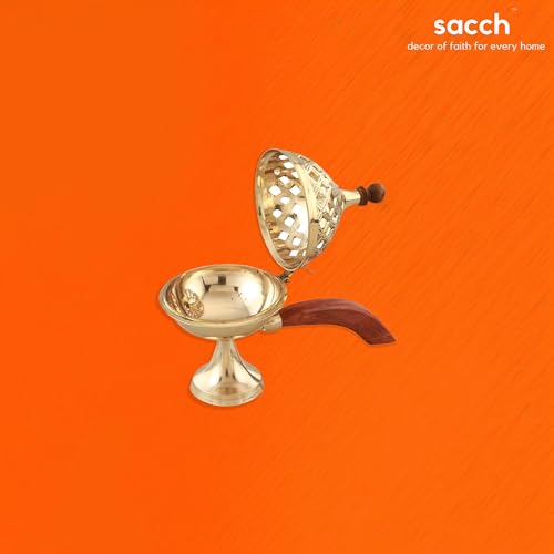 Image 4 of Sacch | Brass Loban Burner With Handle, (Design 2 With Cover)