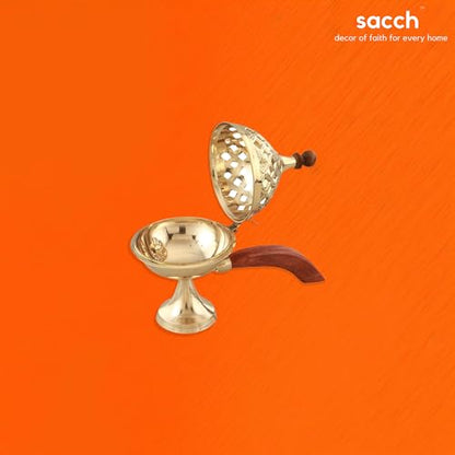 Image 4 of Sacch | Brass Loban Burner With Handle, (Design 2 With Cover)
