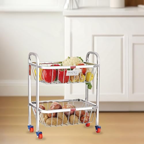 Image 7 of HAZEL Stainless Steel Fruit Vegetable Basket Kitchen Storage Trolley Rack