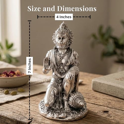 Image 2 of Dev Aastha 999 Silver Plated Hanuman Idol for Home & Diwali Gift | 7 Inch