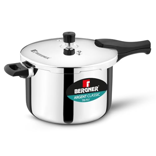 Image 6 of 8 Litres for the product Bergner Argent Classic Triply Stainless Steel Pressure Cooker