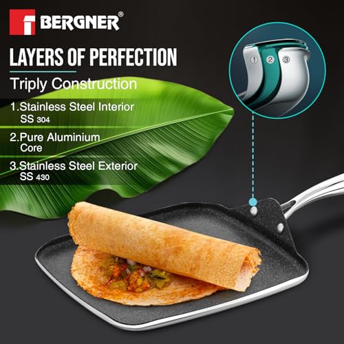 Image 4 of BERGNER Argent Samsara Triply 27cm Square Multi Tawa with Quantanium Non-Stick Coating