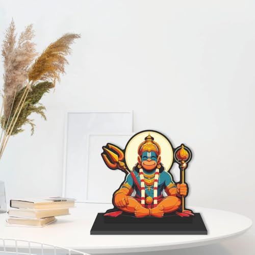 Image 6 of CVANU Wooden Idols & Figurine Table Top Hanuman Ji Decorative Item Religious Showpiece for Study Table| Office Desk| Book Shelf| Gift| Home Decoration (6inch X 5.9inch)_S493