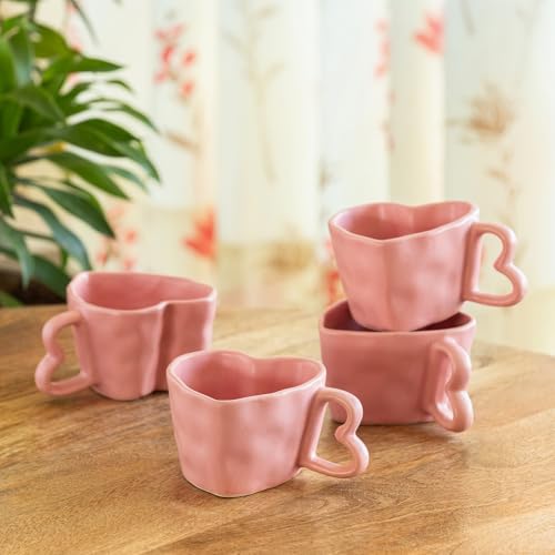 Image 1 of Default Title for the product ExclusiveLane Heart Pink Ceramic Coffee Mugs Set of 4 250 ml