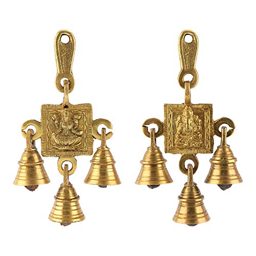 Image 1 of 6.5 Inch for the product Uapan Brass Hanging Bells (Laxmi_Ganesh, Gold), Religious