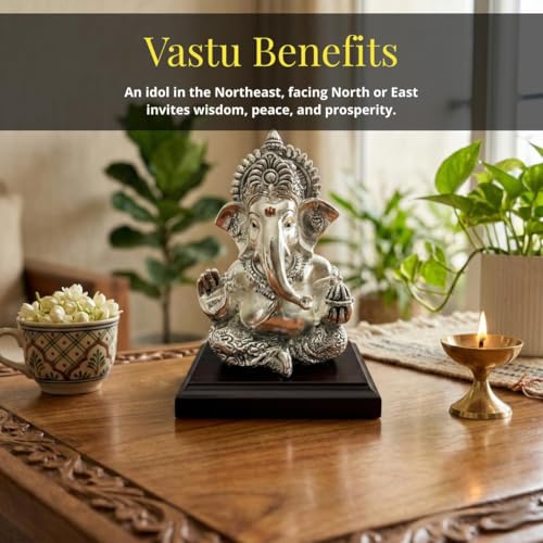 Image 6 of Dev Aastha 999 Silver Plated Lord Ganesha Idol Sitting with Intricate Detailing