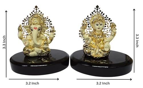 Image 5 of Gold Art India Laxmi Ganesh Gold Plated Off White Terracotta Idol (3.3" Inch)