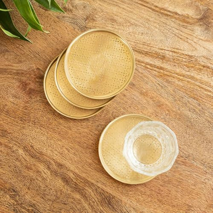 Image 1 of Default Title for the product ExclusiveLane Golden Mist Brass Coasters Set of 4