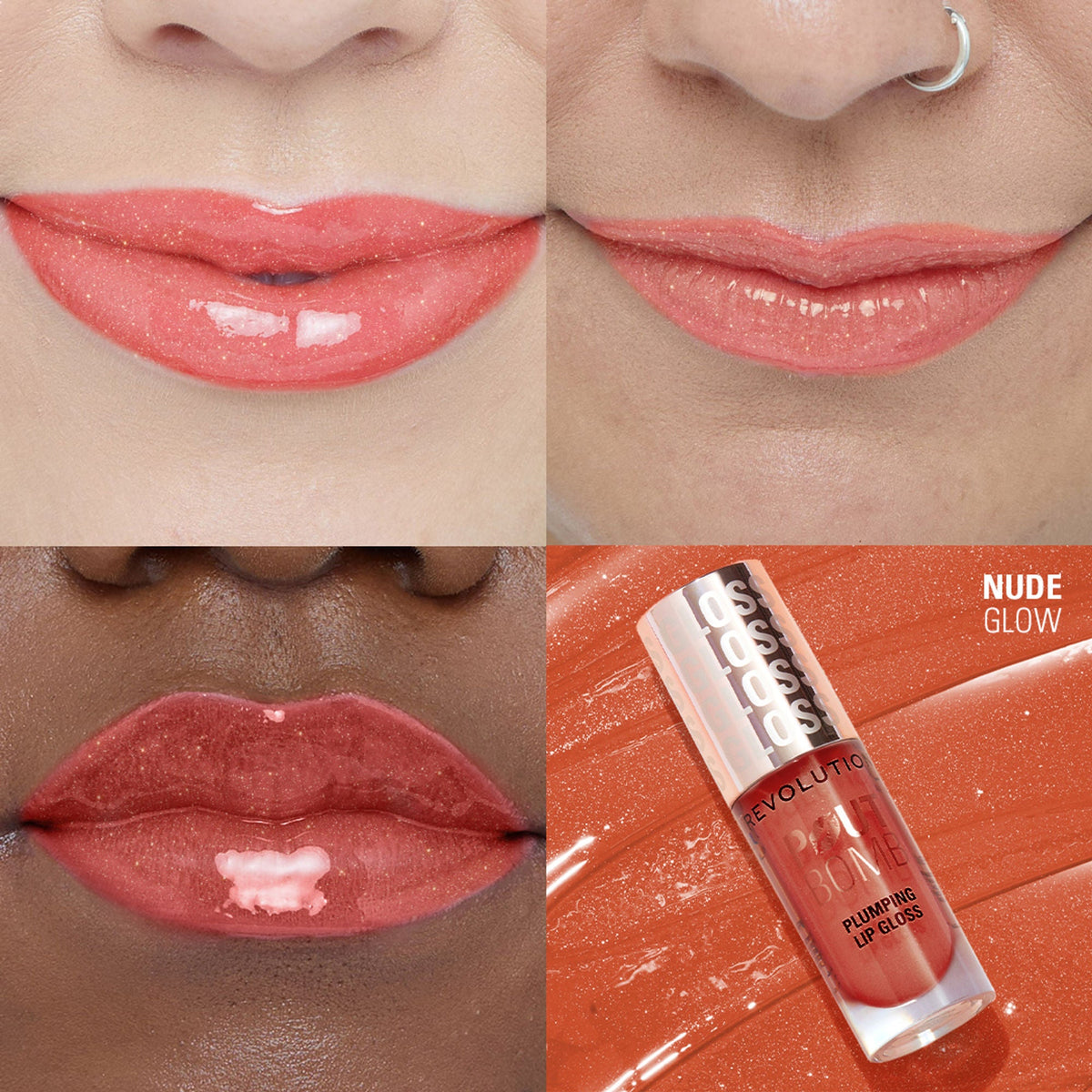 Image 8 of Makeup Revolution Pout Bomb Shimmer Lip Gloss - Nude Glow