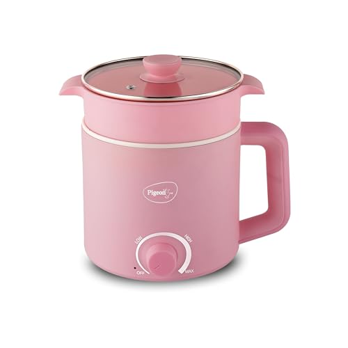 Image 1 of Default Title for the product Pigeon By Stovekraft Swift Plus Multi-Cook Kettle 1.5L, With Steamer, Egg Rack - Pink | Black | Double Layered | Food Grade Stainless Steel Inner Wall | Glass Lid | Auto Shut-Off, 600 Watts