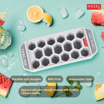 Image 5 of HAZEL Ice Cube Tray with Honeycomb Design & Silicone at Bottom for Easy Removal, Grey