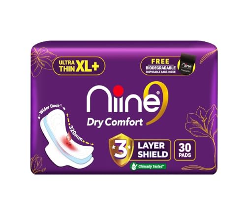Image 1 of Pack of 1 for the product Niine Dry Comfort Ultra Thin XL+ Sanitary Napkins for Heavy Flow (Pack of 1)30 Pads|320mm Long| Suitable for Heavy Flow|Faster Absorption |Prevents Wetness & Leakage Free Biodegradable disposable bags