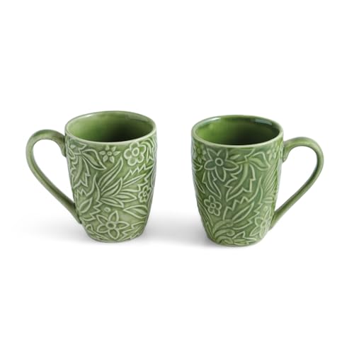 Image 2 of ExclusiveLane Green Flora Ceramic Coffee Mugs Set of 2 290 ml