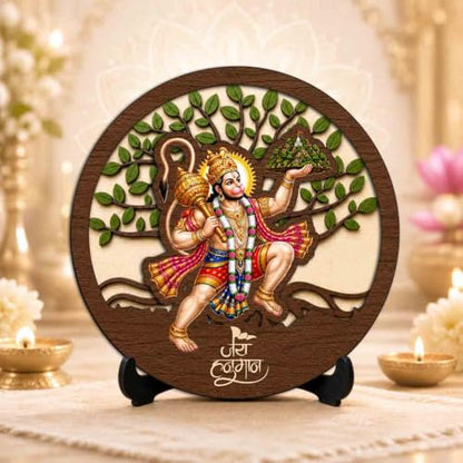 Image 2 of Hanuman Ji Premium Wooden God Idol for Indoor Temple, Living Room Shelf, Work Desk & Puja Decor - 5x5 Inch