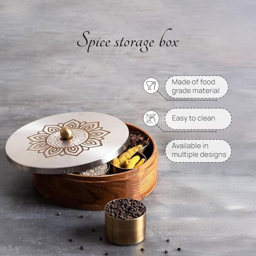 Image 5 of nestroots Wooden Casserole And Masala Box for Kitchen 9-Inch Spice Organizer with 7 Stainless Steel Jars