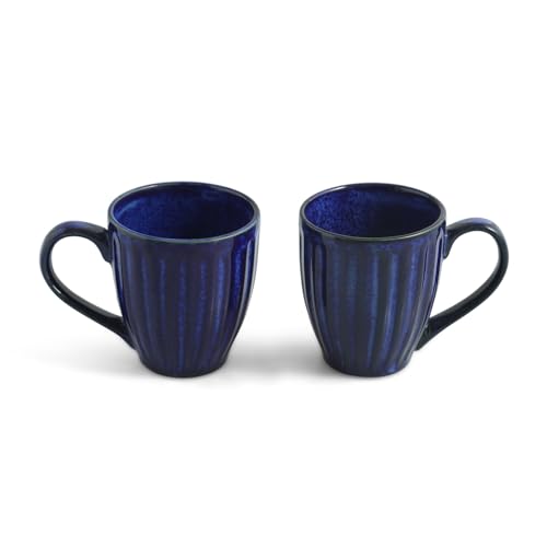 Image 3 of ExclusiveLane Midnight Ribbed Hand-Embossed Ceramic Coffee Mug Set of 2 260 ML