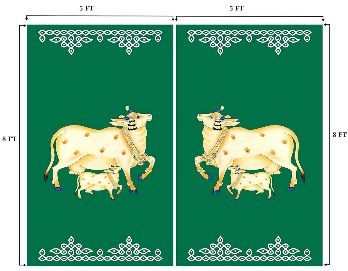 Image 3 of Sri Yagnaa M 46 – Green Gomatha Muggu Backdrop Cloth, Set of 2, 5 x 8 Ft