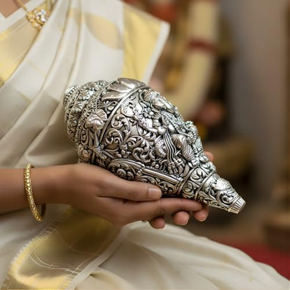 Image 4 of Dev Aastha 999 Pure Silver Plated Ganesh Shankh 8 Inch