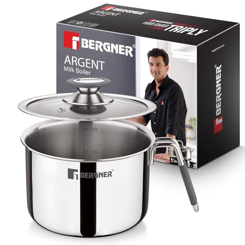 Image 3 of 2.5 Litres for the product BERGNER Argent Triply Stainless Steel Milk Boiler with Glass Lid