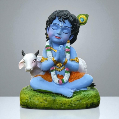 Image 3 of Krishna Laddu Gopal Murti with Cow