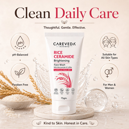 Image 2 of CareVeda Rice Ceramide Brightening Face Wash with Niacinamide & Coffee for Luminous Glass Skin