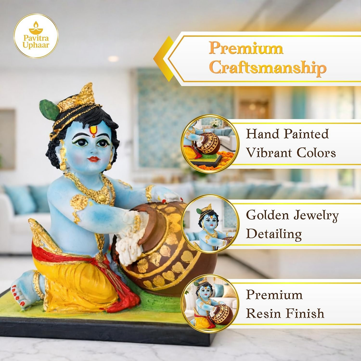 Image 4 of Bal Krishna Idol with Butter Pot - Blue