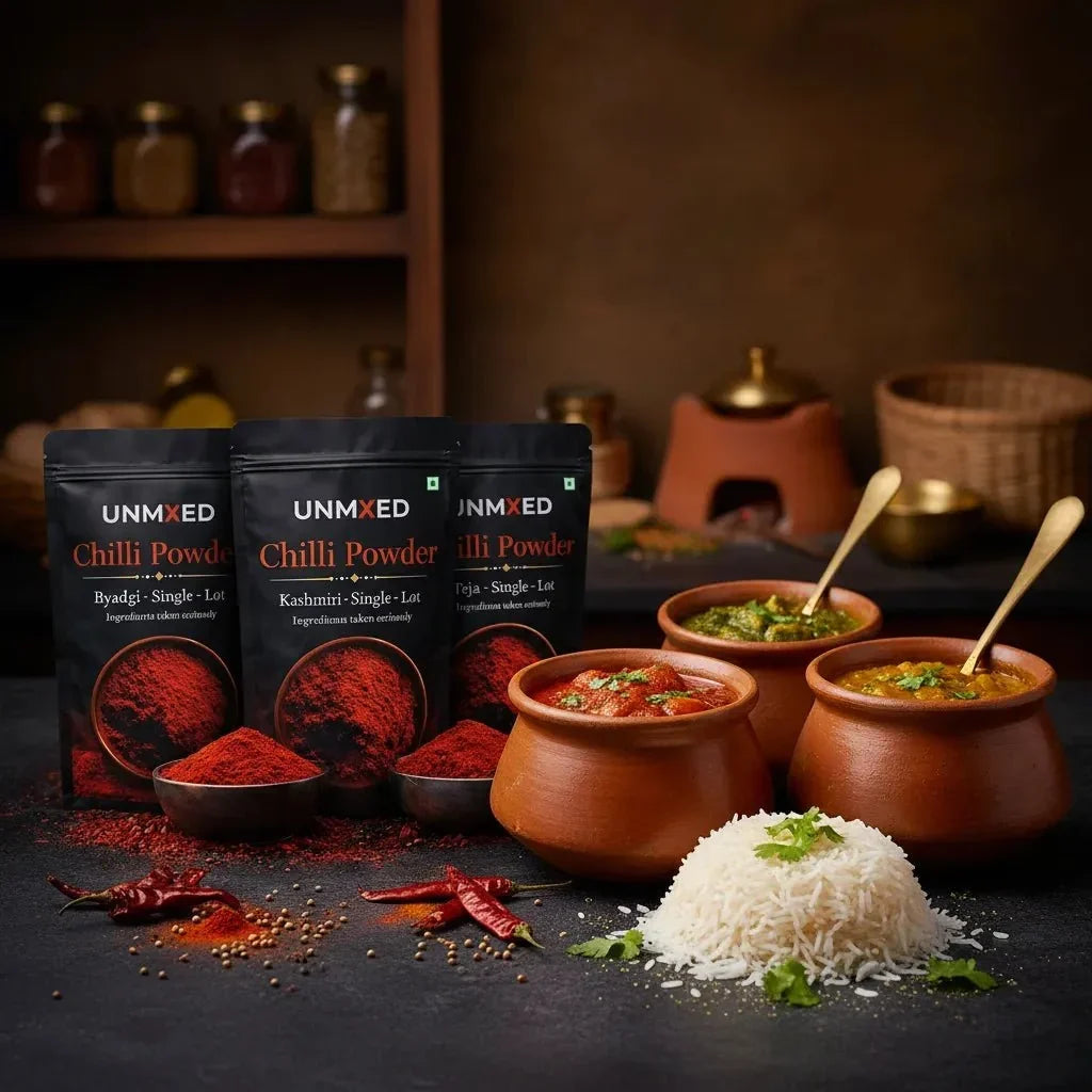 Image 4 of UNMIXED Chilli Powder Combo – Teja, Byadgi & Kashmiri | Family Pack