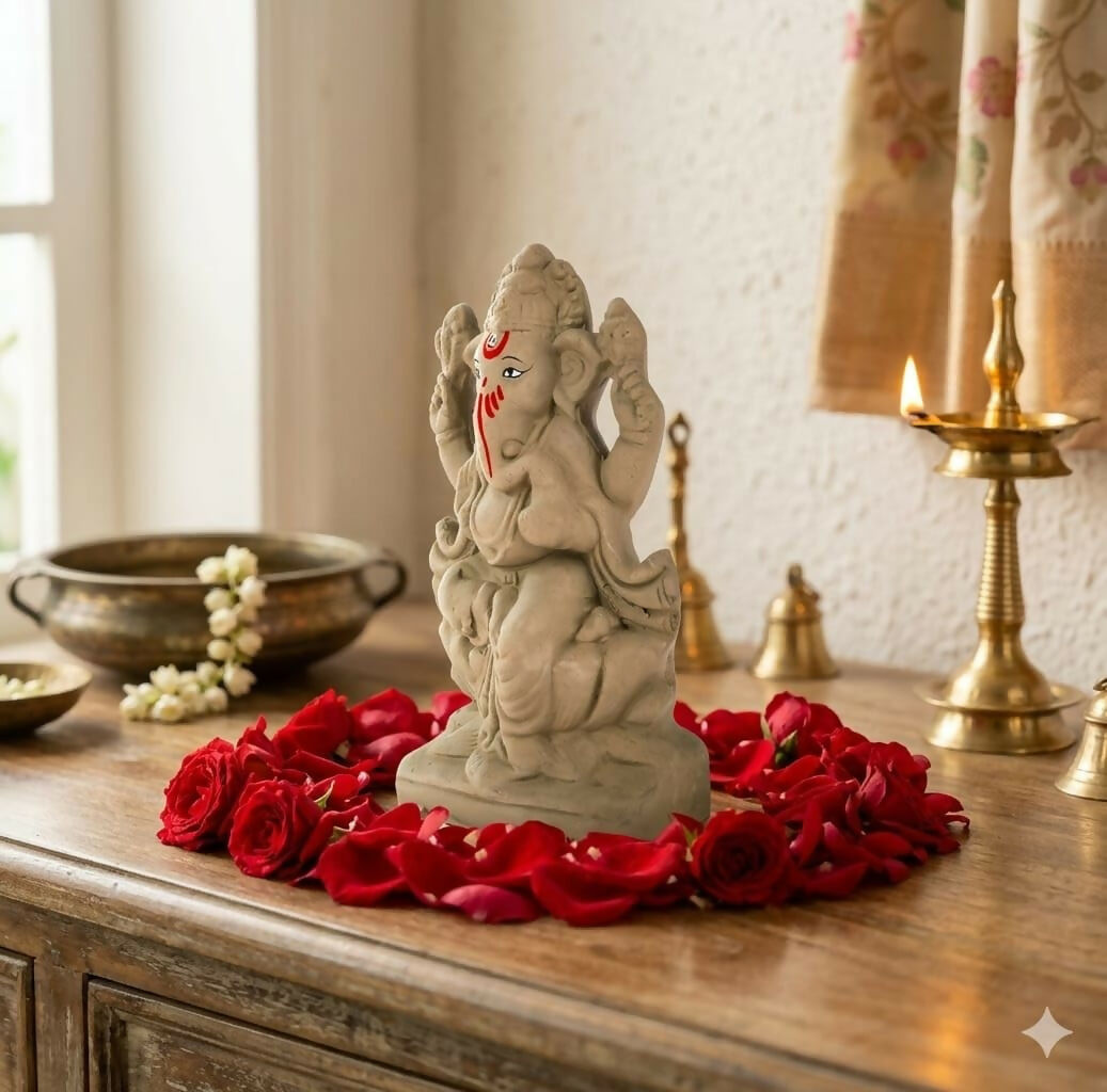 Image 2 of Saudeep India 6 Inch Mitti Ganesh Idol