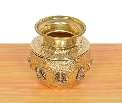 Image 3 of Dattatreya Brass Ashtalakshmi Kalash Laxmi Lota Decorative Karwa Chauth Diwali Pooja for Home Decor Temple Pooja Mandir Showpiece (Height: 5 Inch)