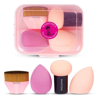 Image 1 of 4pcs for the product Majestique Foundation Tools Set, Makeup Sponge & Beauty Blender Set
