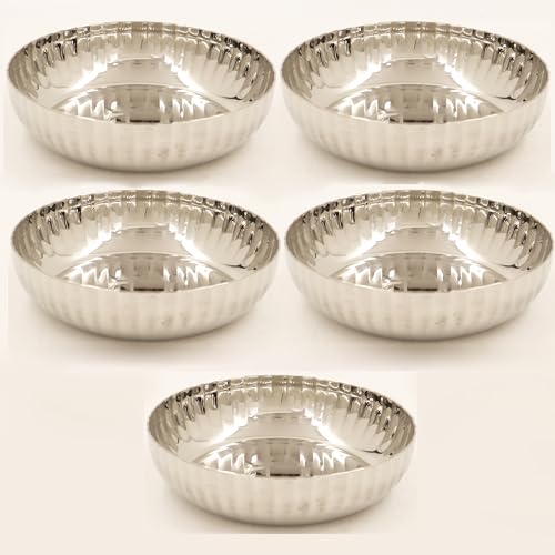 Image 4 of Pack of 5 for the product Spillbox Stainless Steel Hammered Bowl Quarter Plates Snack Plate Nasta Plate Dessert Plate Set Side Dish Cup Mirror Finish BPA Free